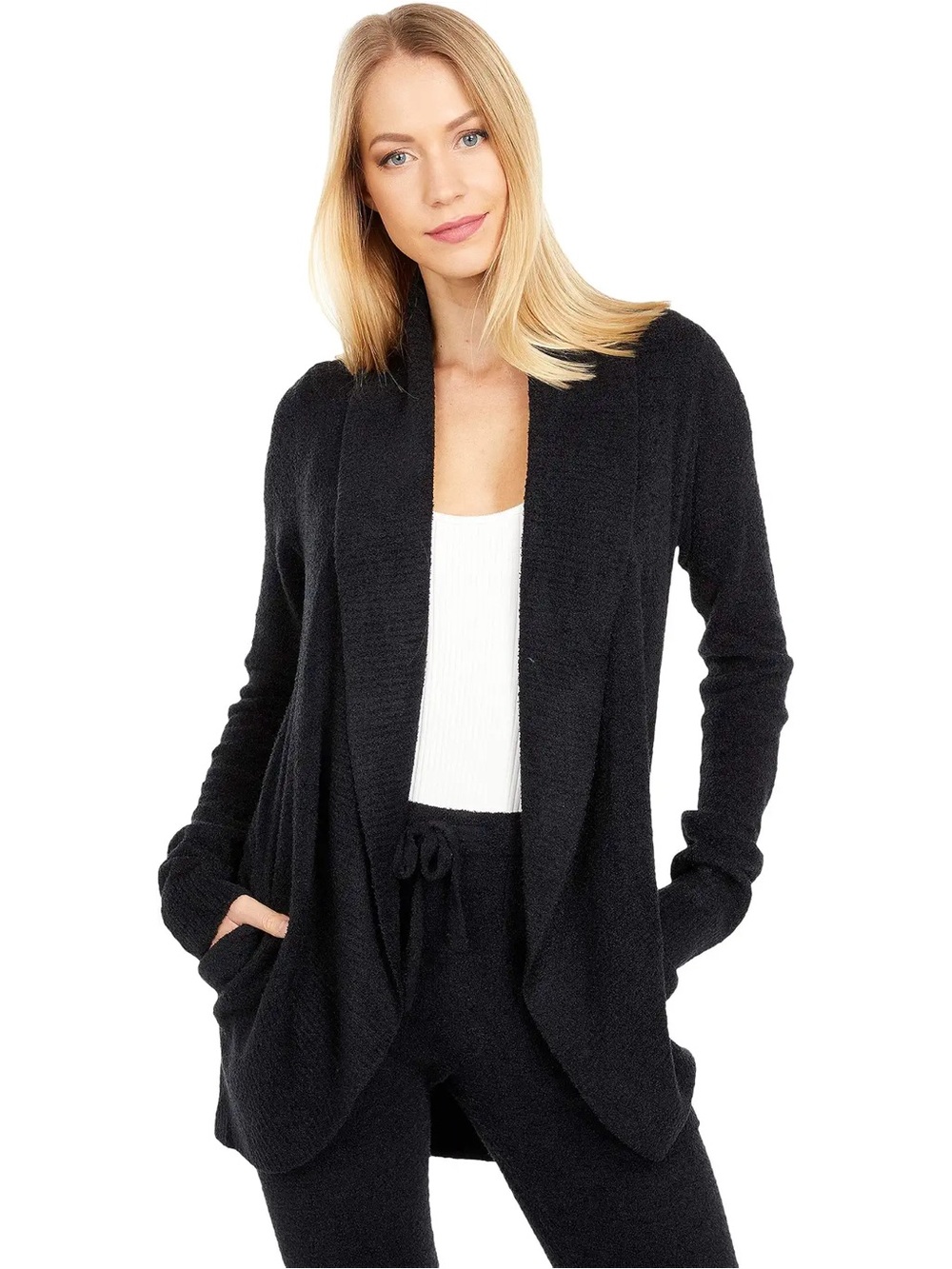 Barefoot Dreams Cozy Chic Lite 452 Circle Cardigan Sweater Black XS/S Pockets